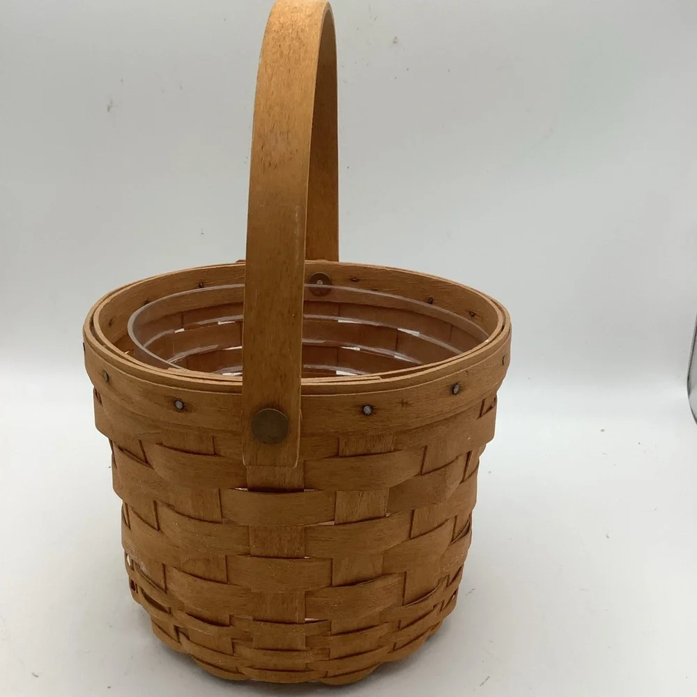 Vintage 1996 Longaberger Round Handwoven Basket with Handles and Plast…
